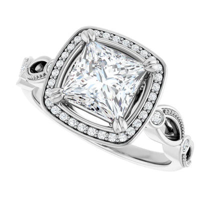 14K White Gold 1.86 CTW Princess Halo Sculptural Lab Grown Diamond Engagement Ring