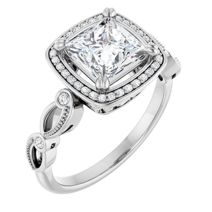 14K White Gold 1.86 CTW Princess Halo Sculptural Lab Grown Diamond Engagement Ring