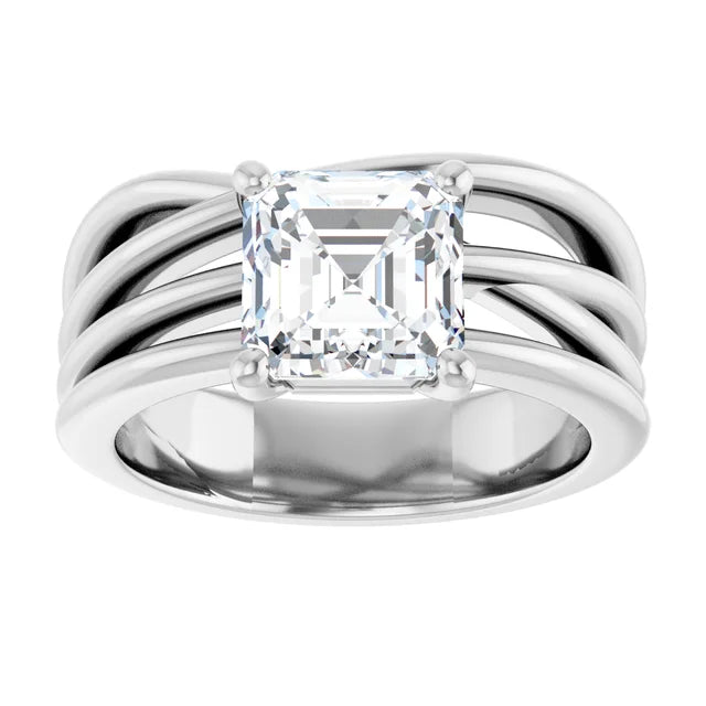 14K White Gold 1.88 CTW Asscher Multi Strand Lab Grown Diamond Engagement Ring