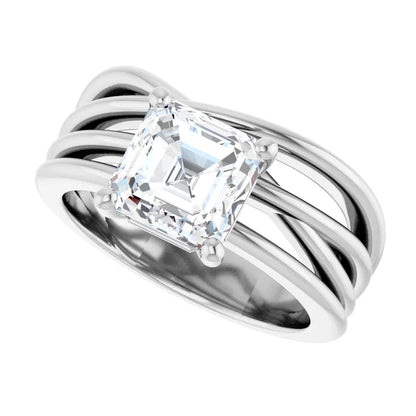14K White Gold 1.88 CTW Asscher Multi Strand Lab Grown Diamond Engagement Ring