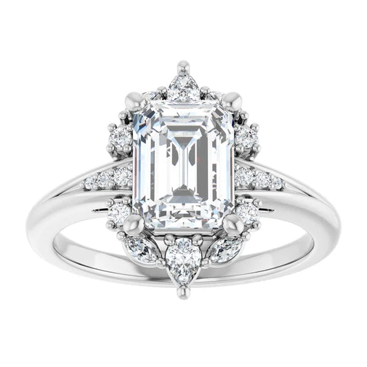 14K White Gold 1.89 CTW Emerald Cluster Lab Grown Diamond Engagement Ring