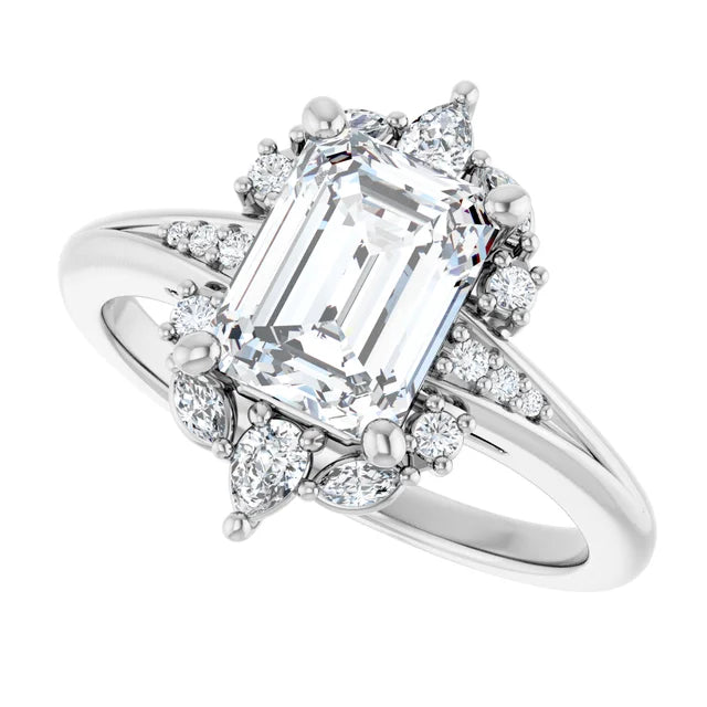 14K White Gold 1.89 CTW Emerald Cluster Lab Grown Diamond Engagement Ring