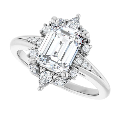 14K White Gold 1.89 CTW Emerald Cluster Lab Grown Diamond Engagement Ring