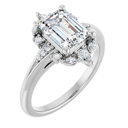 14K White Gold 1.89 CTW Emerald Cluster Lab Grown Diamond Engagement Ring