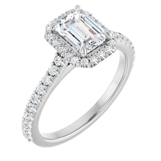 14K White Gold 1.89 CTW Emerald Halo Lab Grown Diamond Engagement Ring-diamondnetjewellery