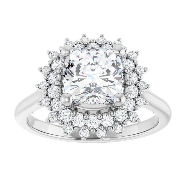 14K White Gold 1.90 CTW Cushion Double Halo Lab Grown Diamond Engagement Ring