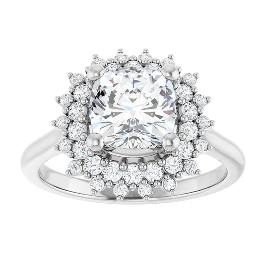 14K White Gold 1.90 CTW Cushion Double Halo Lab Grown Diamond Engagement Ring