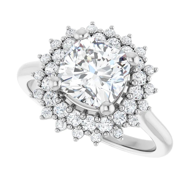 14K White Gold 1.90 CTW Cushion Double Halo Lab Grown Diamond Engagement Ring