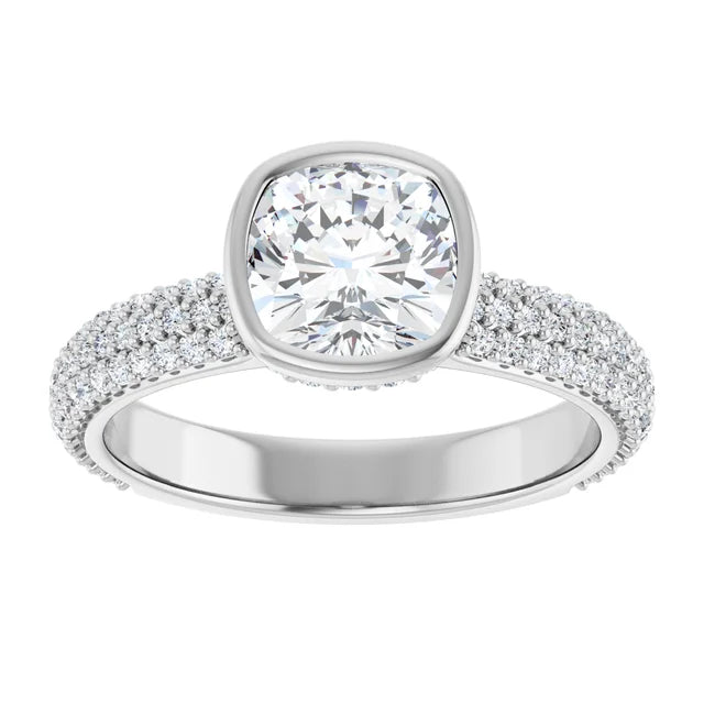 14K White Gold 2.28 CTW Cushion Halo Pavé Diamond Engagement Ring