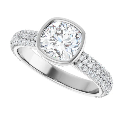 14K White Gold 2.28 CTW Cushion Halo Pavé Diamond Engagement Ring