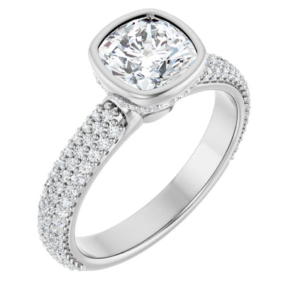 14K White Gold 2.28 CTW Cushion Halo Pavé Diamond Engagement Ring