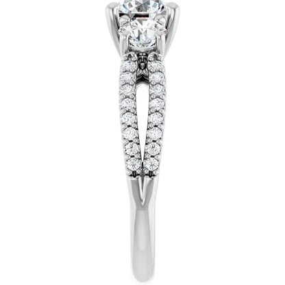 14K White Gold 1.90 CTW Round Three-Stone Pavé Diamond Engagement Ring