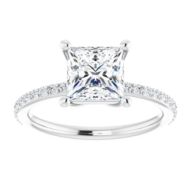 14K White Gold 1.91 CTW Princess Solitaire Pavé Cathedral Lab Grown Diamond Engagement Ring