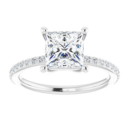 14K White Gold 1.91 CTW Princess Solitaire Pavé Cathedral Lab Grown Diamond Engagement Ring