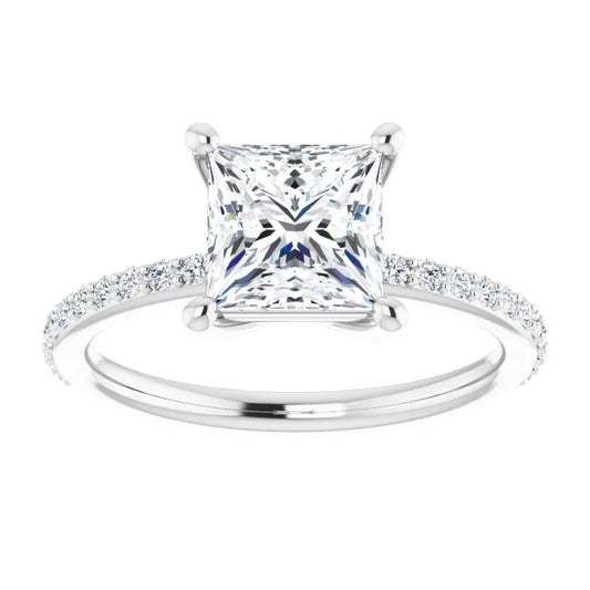 14K White Gold 1.91 CTW Princess Solitaire Pavé Cathedral Lab Grown Diamond Engagement Ring