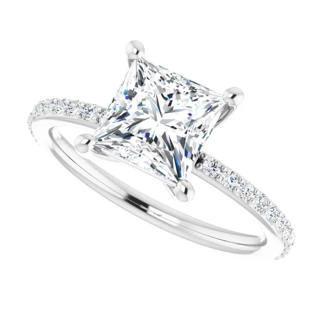 14K White Gold 1.91 CTW Princess Solitaire Pavé Cathedral Lab Grown Diamond Engagement Ring