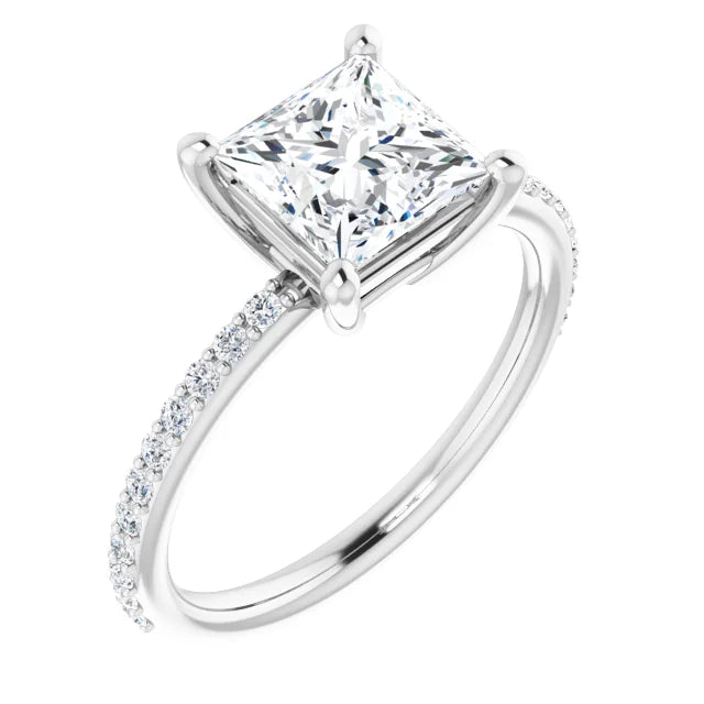 14K White Gold 1.91 CTW Princess Solitaire Pavé Cathedral Lab Grown Diamond Engagement Ring
