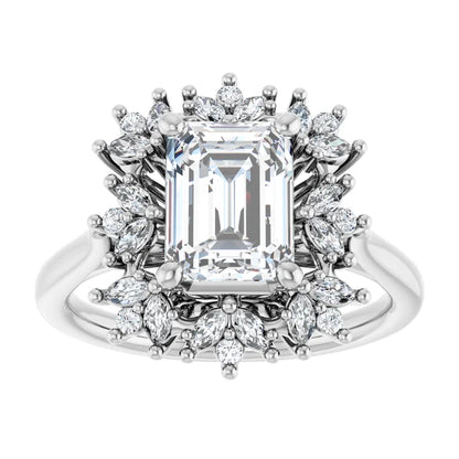 14K White Gold 1.93 CTW Emerald Floral Halo Lab Grown Diamond Engagement Ring