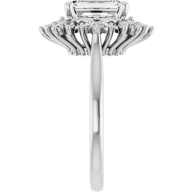14K White Gold 1.93 CTW Emerald Floral Halo Lab Grown Diamond Engagement Ring