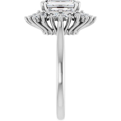 14K White Gold 1.93 CTW Emerald Floral Halo Lab Grown Diamond Engagement Ring