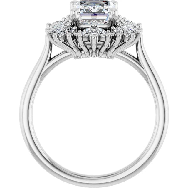 14K White Gold 1.93 CTW Emerald Floral Halo Lab Grown Diamond Engagement Ring