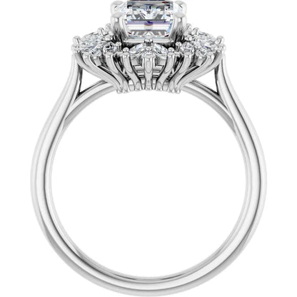14K White Gold 1.93 CTW Emerald Floral Halo Lab Grown Diamond Engagement Ring