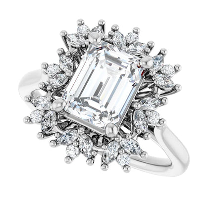 14K White Gold 1.93 CTW Emerald Floral Halo Lab Grown Diamond Engagement Ring