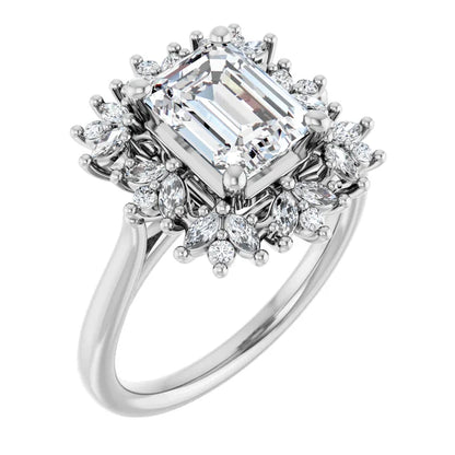 14K White Gold 1.93 CTW Emerald Floral Halo Lab Grown Diamond Engagement Ring