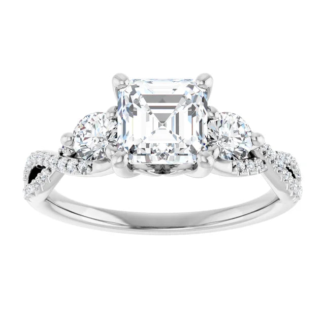14K White Gold 1.94 CTW Asscher Three Stone Twisted Lab Grown Diamond Engagement Ring