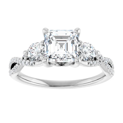 14K White Gold 1.94 CTW Asscher Three Stone Twisted Lab Grown Diamond Engagement Ring