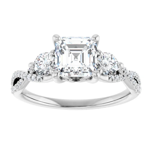 14K White Gold 1.94 CTW Asscher Three Stone Twisted Lab Grown Diamond Engagement Ring