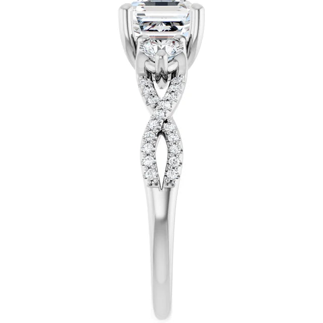 14K White Gold 1.94 CTW Asscher Three Stone Twisted Lab Grown Diamond Engagement Ring