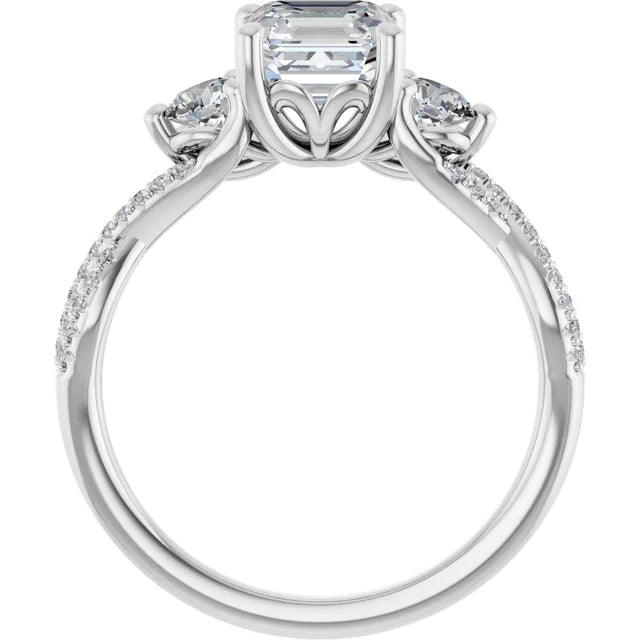 14K White Gold 1.94 CTW Asscher Three Stone Twisted Lab Grown Diamond Engagement Ring