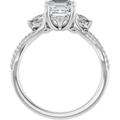 14K White Gold 1.94 CTW Asscher Three Stone Twisted Lab Grown Diamond Engagement Ring