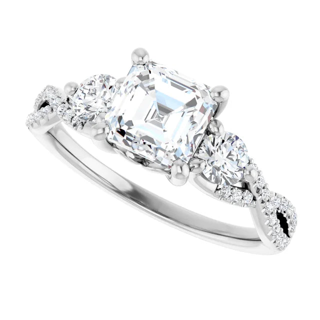 14K White Gold 1.94 CTW Asscher Three Stone Twisted Lab Grown Diamond Engagement Ring