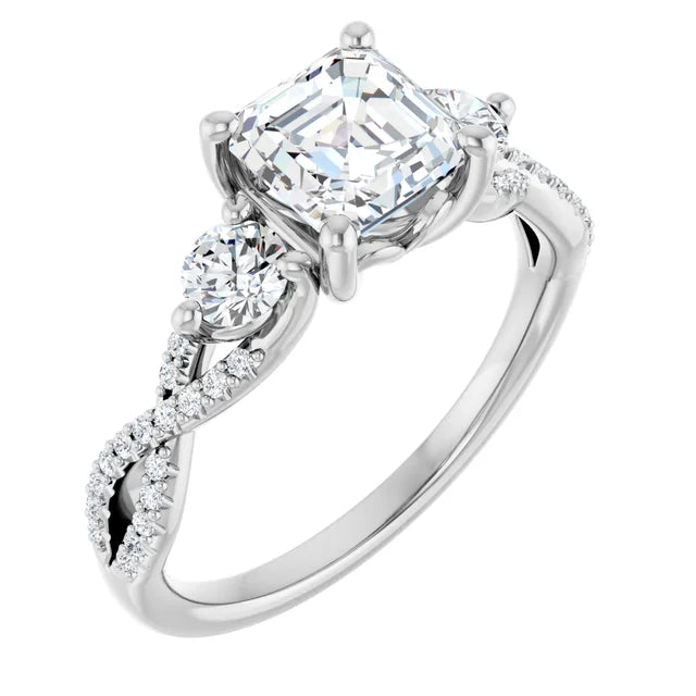14K White Gold 1.94 CTW Asscher Three Stone Twisted Lab Grown Diamond Engagement Ring