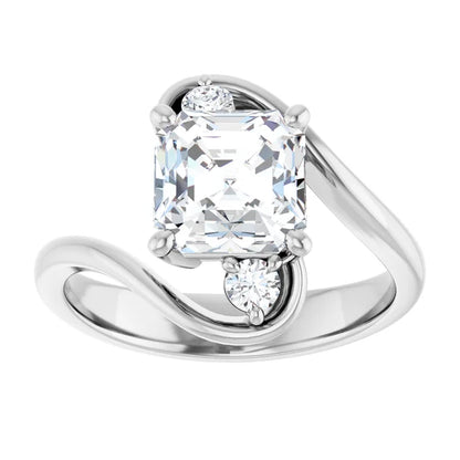 14K White Gold 1.97 CTW Asscher Three Stone Bypass Lab Grown Diamond Engagement Ring-diamondnetjewellery