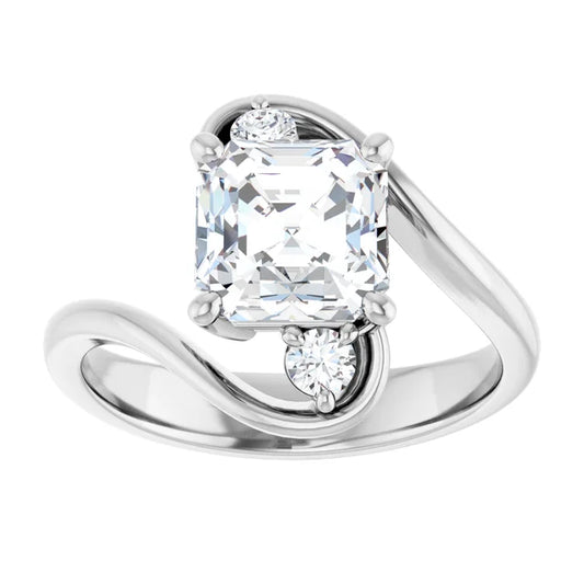 14K White Gold 1.97 CTW Asscher Three Stone Bypass Lab Grown Diamond Engagement Ring