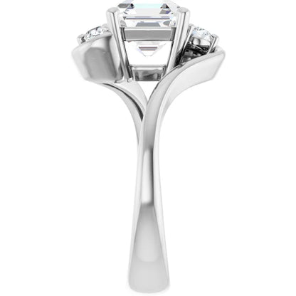 14K White Gold 1.97 CTW Asscher Three Stone Bypass Lab Grown Diamond Engagement Ring-diamondnetjewellery