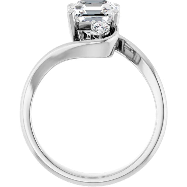 14K White Gold 1.97 CTW Asscher Three Stone Bypass Lab Grown Diamond Engagement Ring-diamondnetjewellery