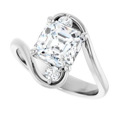 14K White Gold 1.97 CTW Asscher Three Stone Bypass Lab Grown Diamond Engagement Ring-diamondnetjewellery