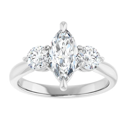 14K White Gold 1.53 CTW Marquise Three-Stone Diamond Engagement Ring