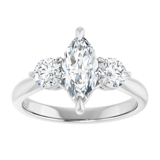 14K White Gold 1.53 CTW Marquise Three-Stone Diamond Engagement Ring