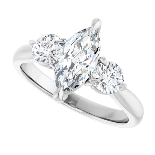 14K White Gold 1.53 CTW Marquise Three-Stone Diamond Engagement Ring