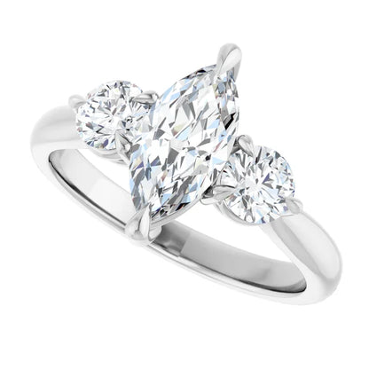 14K White Gold 1.53 CTW Marquise Three-Stone Diamond Engagement Ring