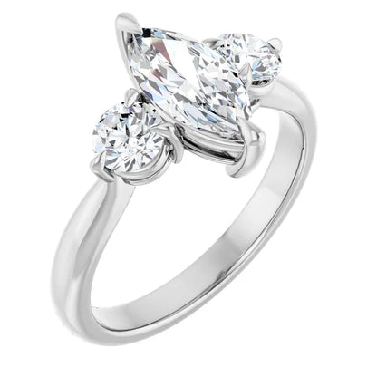 14K White Gold 1.53 CTW Marquise Three-Stone Diamond Engagement Ring