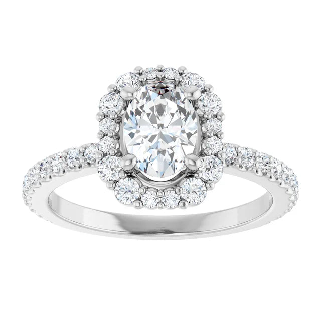 14K White Gold 1.49 CTW Oval Halo Pavé Diamond Engagement Ring-diamondnetjewellery