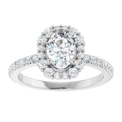 14K White Gold 1.49 CTW Oval Halo Pavé Diamond Engagement Ring-diamondnetjewellery