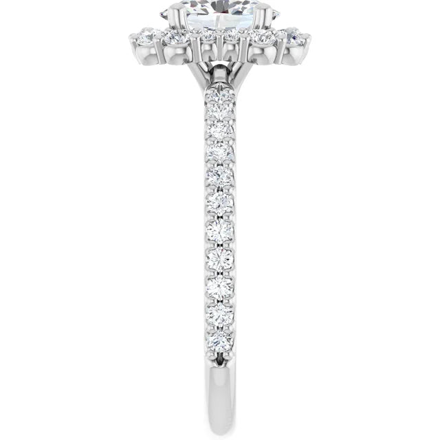 14K White Gold 1.49 CTW Oval Halo Pavé Diamond Engagement Ring-diamondnetjewellery