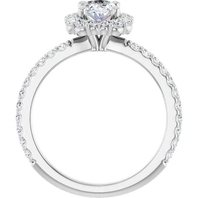 14K White Gold 1.49 CTW Oval Halo Pavé Diamond Engagement Ring-diamondnetjewellery